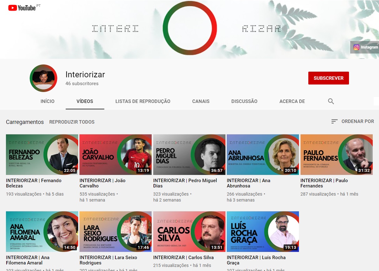 O canal Interiorizar do YouTube