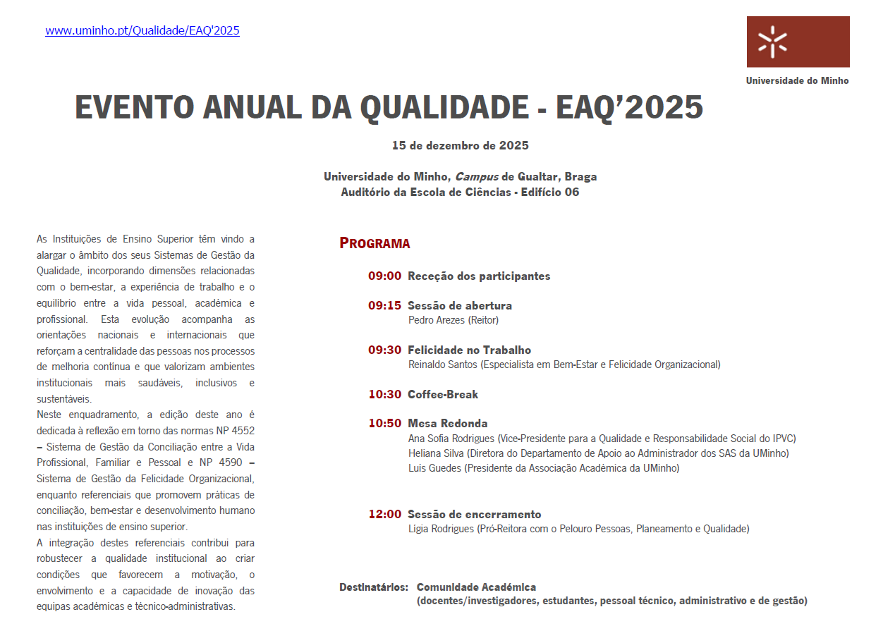 Uminho promove Evento Anual da Qualidade'2025