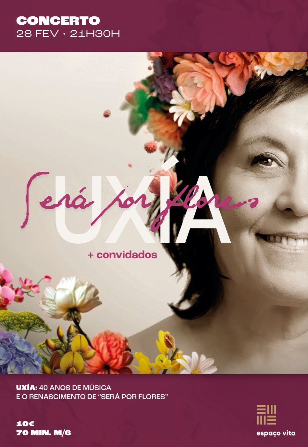 Concerto dos 40 anos de carreira de Uxía, agendado para 28 de fevereiro, no Auditório Vita, em Braga