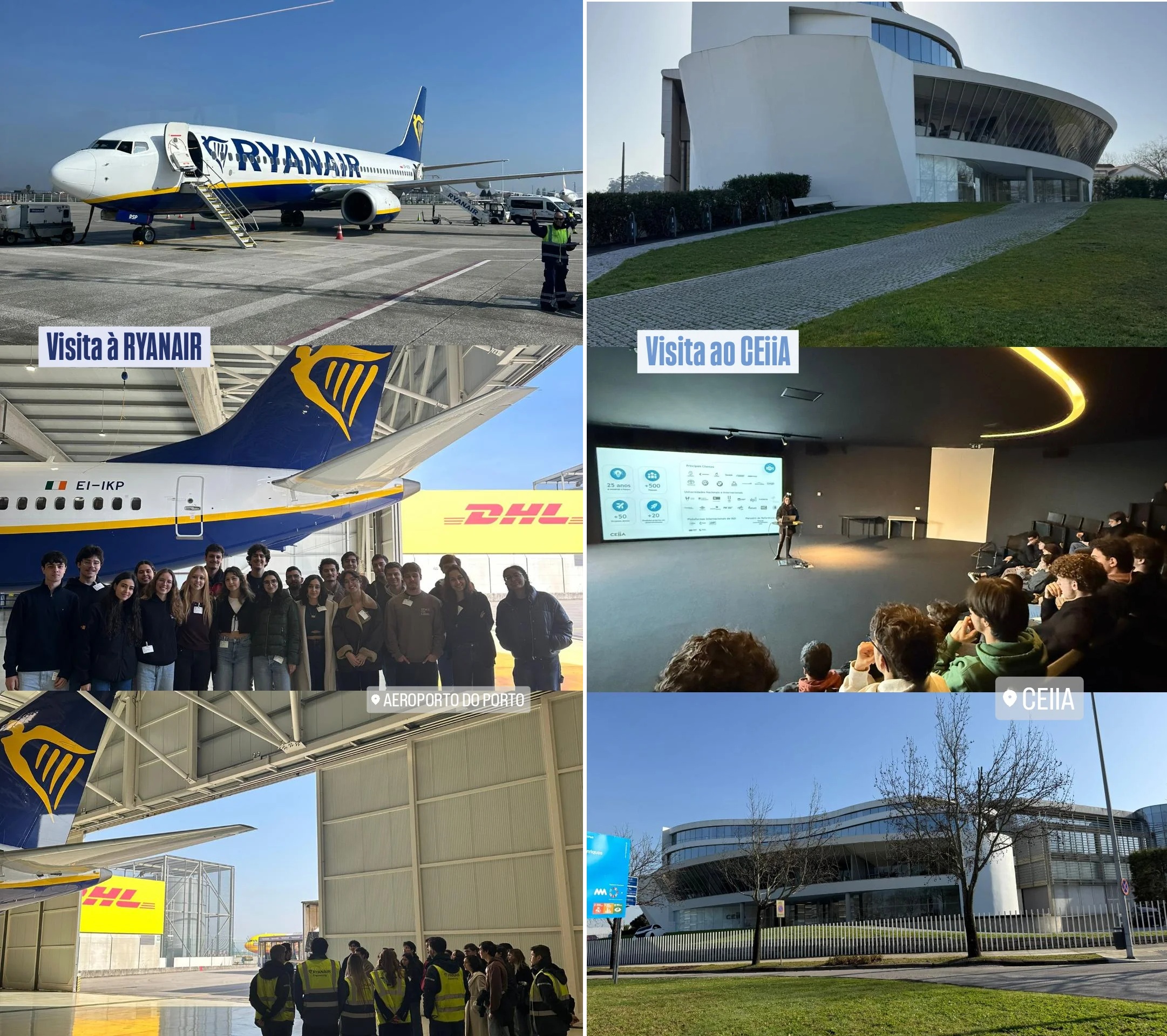Momentos das visitas à Ryanair e ao CEiiA (foto: AeorUM)