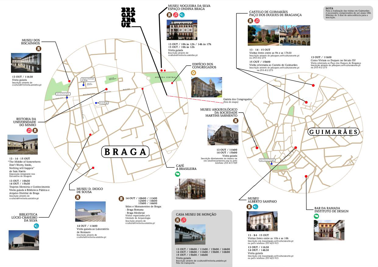 Locais das atividades e concertos em Braga e Guimarães