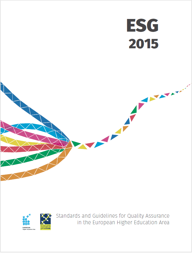 Capa das Normas e Diretrizes Europeias para a Garantia da Qualidade no Ensino Superior, ESG 2015.